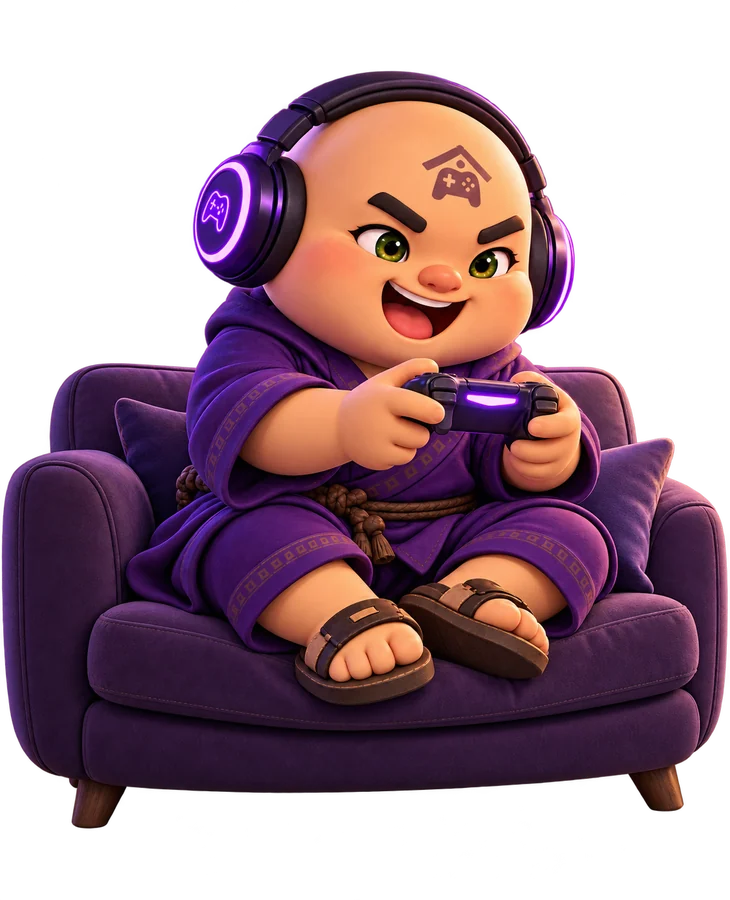 The Gamer Temple monk gaming on the couch